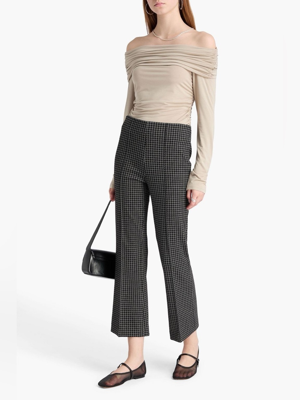 Rag & Bone Jacquard Knit Kick Flare Pants Designer in Black & Gray Size L NWT